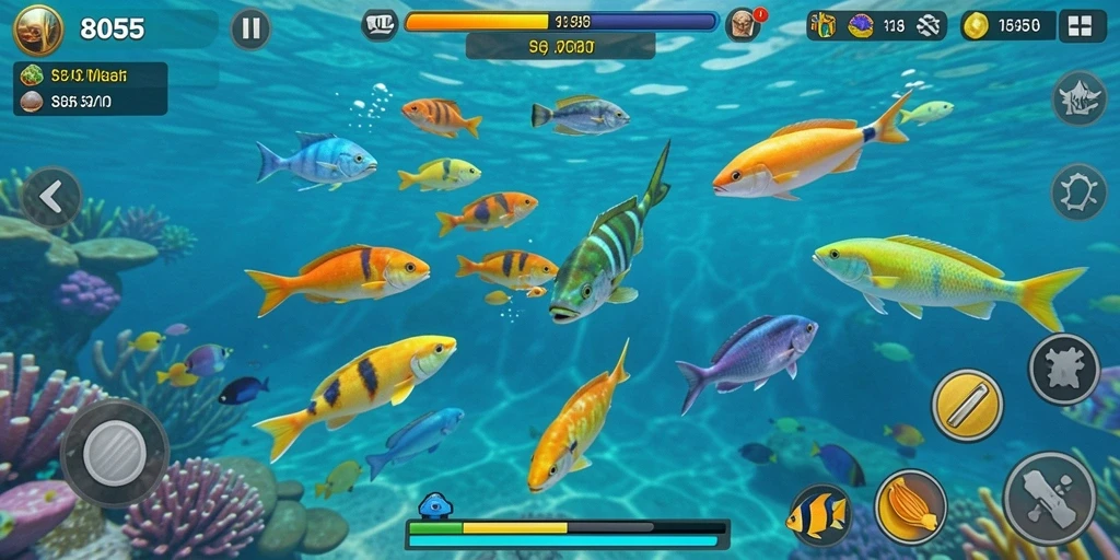 Tampilan gameplay seru dalam permainan Tembak Ikan 8055.