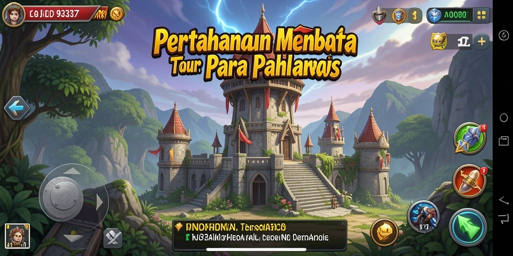Screenshot menampilkan gameplay strategis Tower Defense dengan menara yang beragam.