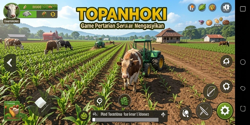 Screenshot menampilkan gameplay seru di dunia pertanian TOPANHOKI.