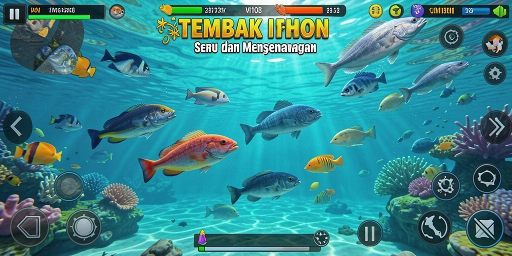 Gameplay menembak ikan yang seru dan penuh warna.